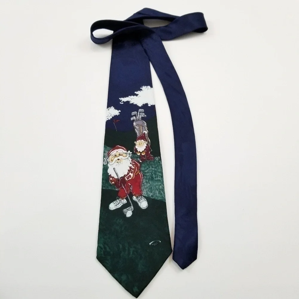 Jingle Bells neck tie men's Santa Claus Elf Golf green holiday festive Christmas - Picture 4 of 6